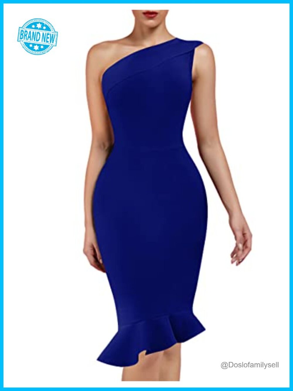 One Shoulder Sleeveless Bodycon Midi Mermaid Bandage Party Dress